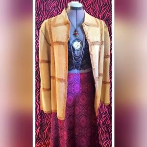 Vintage 70s Style Suede Crochet Jacket Sm Boho Festival fairy Y2k beaded leather